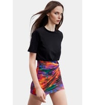 Pamuklu Mini Elbise Soyut Desenli Bodycon Kaliteli İşçilik Trend Tasarım Uzun Ömürlü
