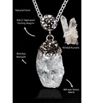 Sertifikalı Zirkon Taşlı Model Ham İşlenmemiş Kristal Kuvars Taşı Kolye (Beyaz)