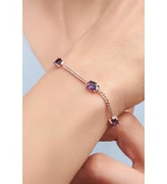 Gümüş Rose Oval Mor Ametist Taşlı Gurmet Zincirli Bileklik