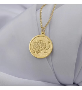 Kişiye Özel 925 Ayar Gümüş Tasarım Tavus Kuşu Figürlü Kolye (Gold)