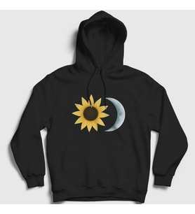 Presmono Unisex Siyah Sunflower Sun Moon Güneş Ay Kapüşonlu Sweatshirt 413403tt