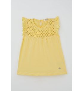 Breeze Kız Çocuk Tişört Dantelli 4-8 Yaş, Sarı