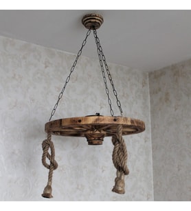 Otantik Çarşı Ahşap Halatlı Teker Avize 60 cm. 3'lü
