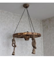Otantik Çarşı Ahşap Halatlı Teker Avize 60 cm. 3'lü