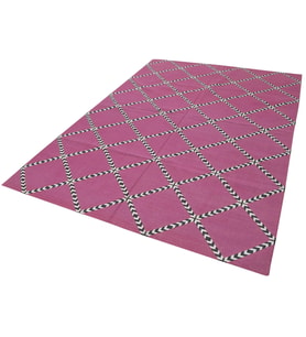 Pembe El Dokuma Kilim Bohem Stil Geometrik Desenli Yumuşak Dokulu Salon Kilimi Çocuk
