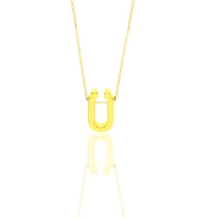 Söğütlü Silver Gümüş altın yaldızlı üç boyutlu minimal ü harf kolye