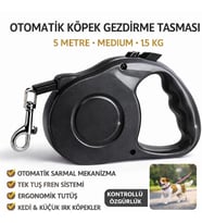 Karamel Pet Otomatik  Köpek Gezdirme Tasması Medium 5 Metre 15 kg Siyah