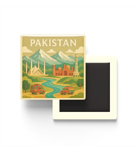 Pakistan - Pakistan - Paper Cut Art - Baskılı Buzdolap Magneti Kare - 9x9 cm