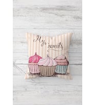Cup Cake Çift Tarafı Baskılı Gizli Fermuarlı Yastık Kılıfı Kırlent Koltuk Yastık Kılıfı (Fuşya)