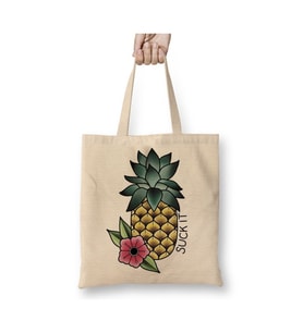 Psych Suck It Ananas Beyaz Bez Çanta Uzun Saplı Alışveriş Çantası Plaj Çantası