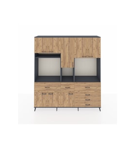 Hyperion Dolap 10 Raflı 6 Çekmeceli 8 Kapaklı 220x44x243 Antrasit-Çam/Çam