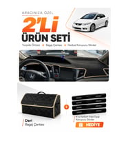 e-biz HONDA CIVIC FB7 (2011-2015) Uyumlu Torpido Örtüsü + Deri Bagaj Çantası - Siyah-Bej - HO011