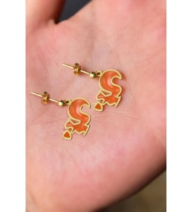 925 Ayar Gümüş Gold Kaplama Parlayan Rüya Serisi Tasarım Ebruli Cam Boya Sincap Çivili Küpe