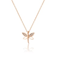Elika Silver Yusufçuk Model Renkli Zirkon Taşlı  925 Ayar Gümüş Kolye (Rose)