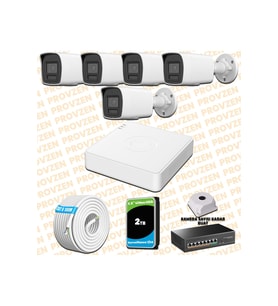 Provzen Hikvision 5 Kameralı 4MP IP Hibrit ColorVu Güvenlik Kamerası Mikrofonlu  Olay Anında bildirim