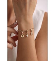 Opal Taşlı Penguen & Taşlı Yıldız & İnci Deniz Kabuğu Charm Bileklik
