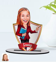 BK Gift Kişiye Özel İsimli Kadın Öğretmen Karikatürlü Ahşap Biblo Model-3