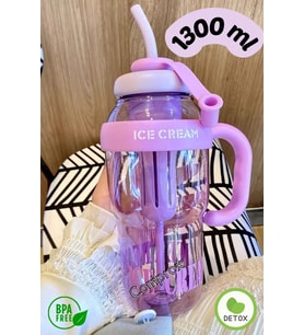 Dörtel Tedarik Bıgmug Ice Cream Tritan Pipetli Suluk Detoks Matara 1300 ML