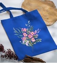 BK Gift Çiçek Tasarımlı Mavi Kumaş Bez Çanta, Baskılı Omuz Çantası, Alışveriş Çantası, Arkadaşa Hediye-3