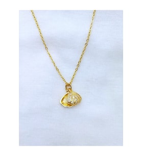 Gold Renk İstiridyeye Gizlenmiş İnci, Çelik Zincirli, Kadın Kolye (Gümüş)
