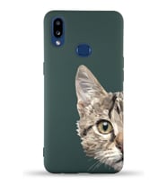 Samsung Galaxy A10s Uyumlu Lansman Kılıf Catface Tasarımlı İçi Kadife Kapak-Yeşil (Şeffaf)