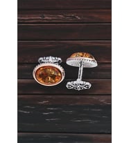 Gümüş Sentetik Kehribar Oval Kol Düğmesi