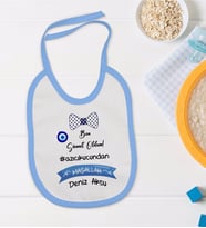 BK Kids Kişiye Özel Mavi Bebek Mama Önlüğü - Model 98