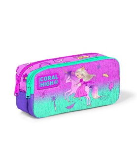 Coral High Kids Açık Pembe Mor Unicornlu Prenses Desenli İki Bölmeli Kalem Çantası 12054