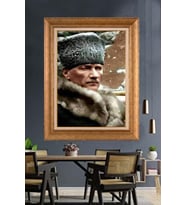 Altın Varaklı Çerçeveli Paspartulu Atatürk Tablo nh325 (Gold)