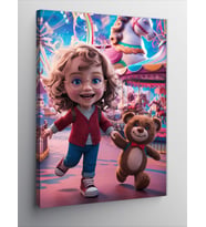 Kanvas Tablo lunaparktaki kız çocuğu ve Tedi