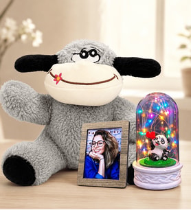 Kişiye Özel Fotoğraflı Renkli LED Işıklı Pandalı Fanus ve Peluş Eşek Sevgiliye Kadına Hediye
