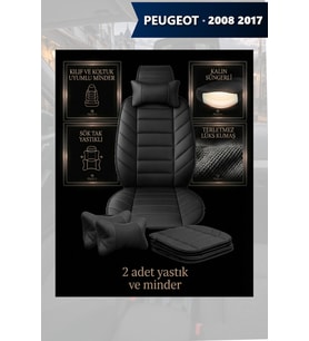 peugeot 2008 2017 Koltuk ve Kılıf uyumlu Lüks Minder Yastık Siyah 2 Minder 2 Yastık