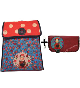 Frida Mavi Figürlü Kapaklı Sırt Çantası Etnik Bohem Style Cüzdan Kombin Bordo