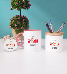 Optisyen Kupa Bardak Pembe Kalemlik ve Anahtarlık