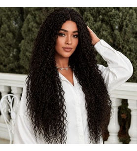 Afro Dalga Fiber Sentetik Tül Peruk - Koyu Kestane