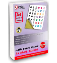 Inkjet Ve Lazer Tüm Yazıcılarla Uyumlu Mat Yapışkanlı Sticker Etiket Kağıt A4 20 Yaprak