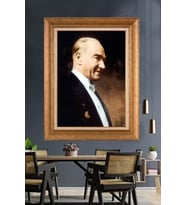 Altın Varaklı Çerçeveli Paspartulu Atatürk Tablo nh410 (Gold)