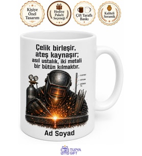 Kaynakçıya Hediye Kaynak Maskesi Argon Gazı Metal Birleştirme Temalı Kupa Bardak