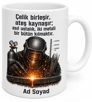 Kaynakçıya Hediye Kaynak Maskesi Argon Gazı Metal Birleştirme Temalı Kupa Bardak