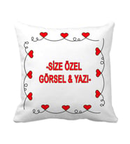 Kişiye Özel Baskılı Kurdeleli Kalp Desenli Yastık Kılıfı