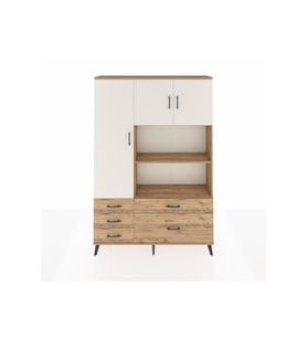 Arges Dolap 7 Raflı 5 Çekmeceli 3 Kapaklı 132x30x195 Çam-Aytaşı/Çam