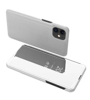 Apple iPhone 12 / iPhone 12 Pro Uyumlu Aynalı Kapaklı Lüx Kılıf (Gümüş)