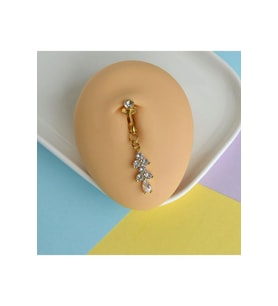 Deliksiz Göbek Piercing Mıknatıslı Sıkıştırma Taş Sallantılı (Gri)