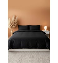 Elegant Siyah Saten Çift Kişilik %100 Pamuklu Nevresim Takımı - 4 Parça