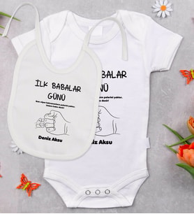 BK Kids Kişiye Özel Babalar Günü Tasarımlı Bebek Body Zıbın ve Mama Önlüğü Hediye Seti - Model 2