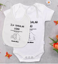 BK Kids Kişiye Özel Babalar Günü Tasarımlı Bebek Body Zıbın ve Mama Önlüğü Hediye Seti - Model 2