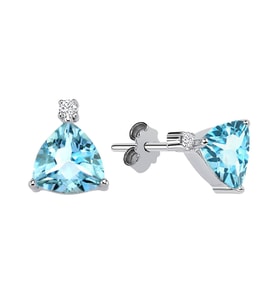 Pırlanta ve Üçgen Kesim Sky Blue Topaz Taşlı Küpe