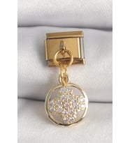 316L Çelik Gold Renk Sallantı Zirkon Taşlı Yonca Model Nomination Charm 5886