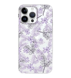 Apple iPhone 14 Pro Max Uyumlu Kapak Floral Lila Tasarımlı Şeffaf Silikon Kılıf