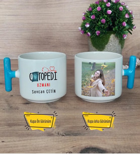 Ortopedi Uzmanı Kupa Bardak Fotoğraflı T Mavi Kulplu Tıp Bayramı Hediyesi